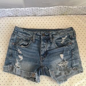 American Eagle Outfitters Light Blue Distressed Jean Shorts